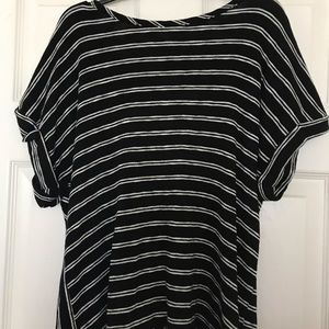 Black and white back tie up wrap shirt.